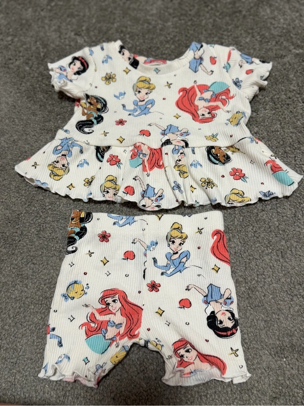 Disney Baby Princess Peplum Top Biker Short Set Baby Girl Infant 3-6 Month